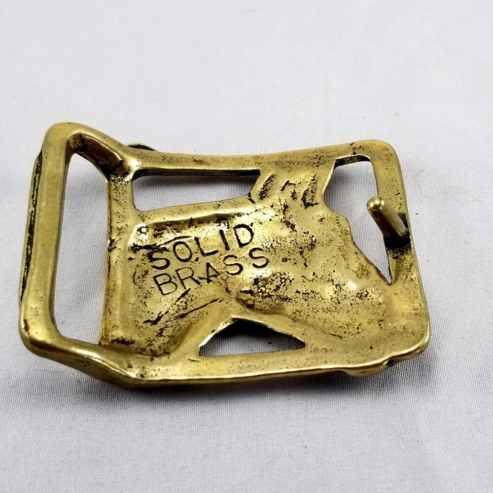 Belt Buckle Solid Brass Horse Head Riding Cowboy Western‎ Gold Color Gift